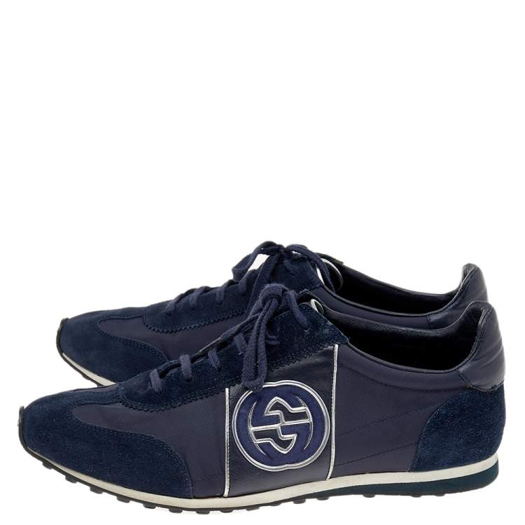Pre Owned Gucci Navy Blue Suede and Nylon Low Top Sneakers Size 42.5