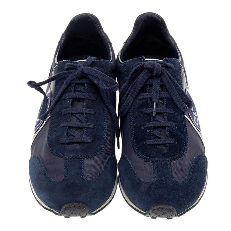 Pre Owned Gucci Navy Blue Suede and Nylon Low Top Sneakers Size 42.5