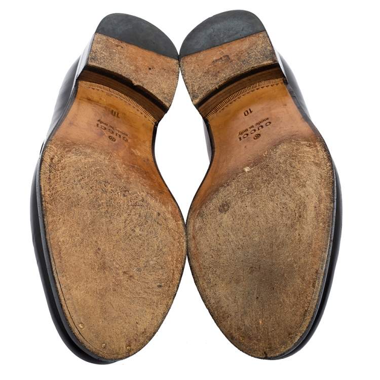 Pre Owned Gucci Black Leather Tassel Slip On Loafers Size 44