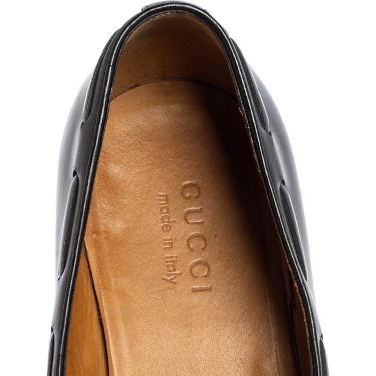 Pre Owned Gucci Black Leather Tassel Slip On Loafers Size 44