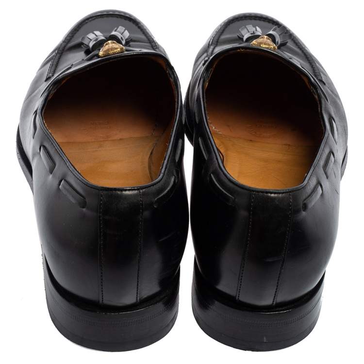 Pre Owned Gucci Black Leather Tassel Slip On Loafers Size 44