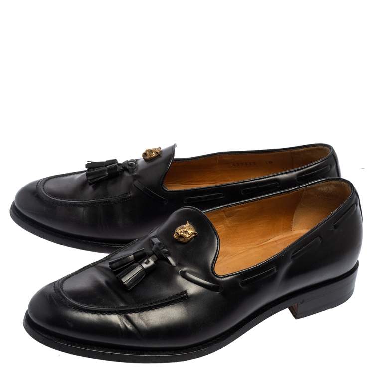 Pre Owned Gucci Black Leather Tassel Slip On Loafers Size 44