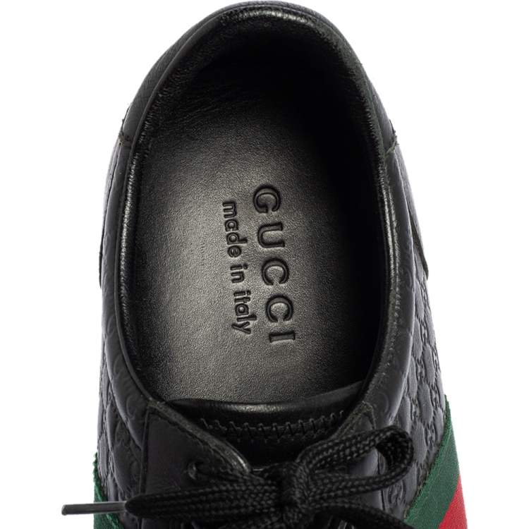 Pre Owned Gucci Black Guccissima Leather Web Low Top Sneakers Size 44.5