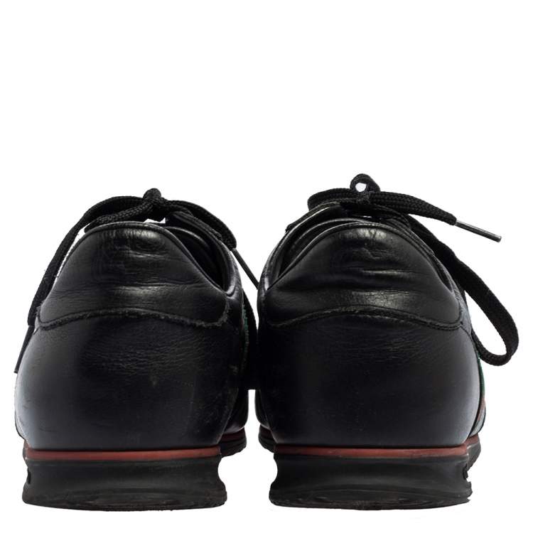 Pre Owned Gucci Black Guccissima Leather Web Low Top Sneakers Size 44.5
