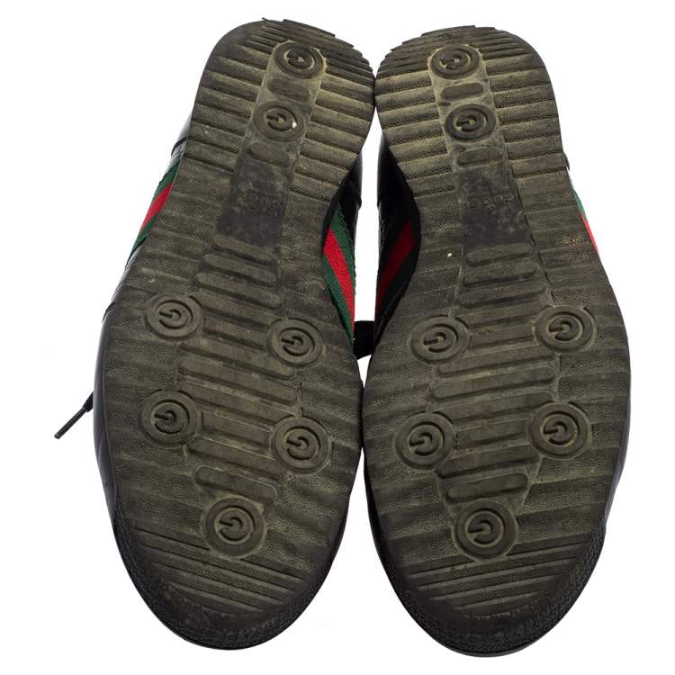 Pre Owned Gucci Black Guccissima Leather Web Low Top Sneakers Size 44.5