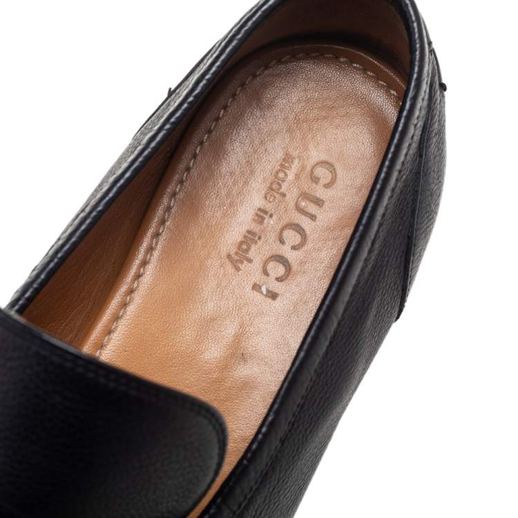 Pre Owned Gucci Black Leather Web Horsebit Loafers Size 44