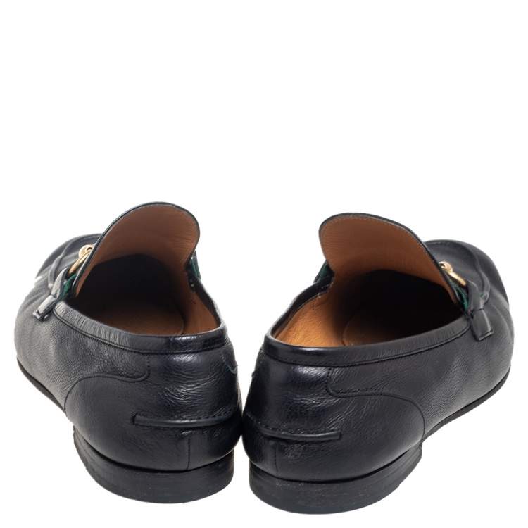 Pre Owned Gucci Black Leather Web Horsebit Loafers Size 44