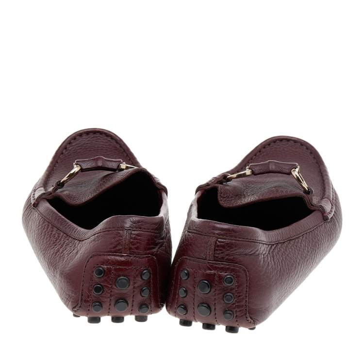 Pre Owned Gucci Burgundy Leather Bamboo Horsebit Slip On Loafers Size 38