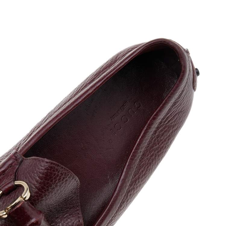 Pre Owned Gucci Burgundy Leather Bamboo Horsebit Slip On Loafers Size 38