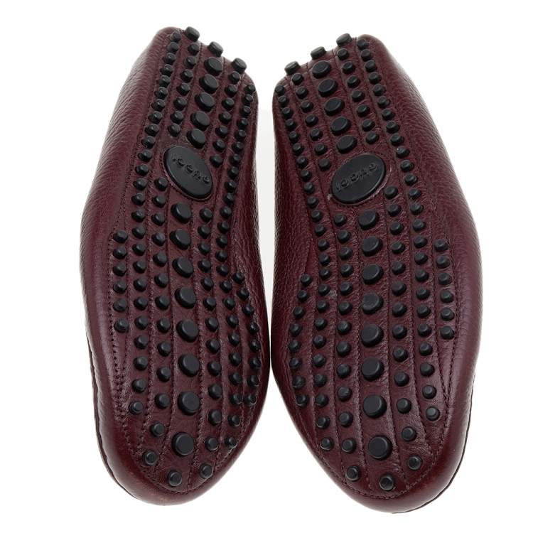 Pre Owned Gucci Burgundy Leather Bamboo Horsebit Slip On Loafers Size 38
