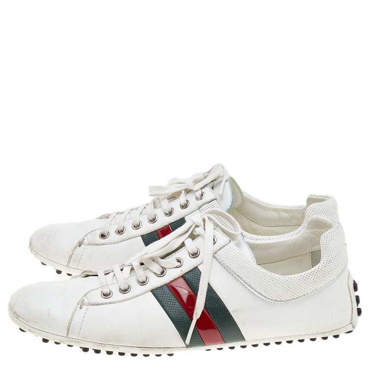 Pre Owned Gucci White Leather Web Detail Loafer Sneakers Size 42.5