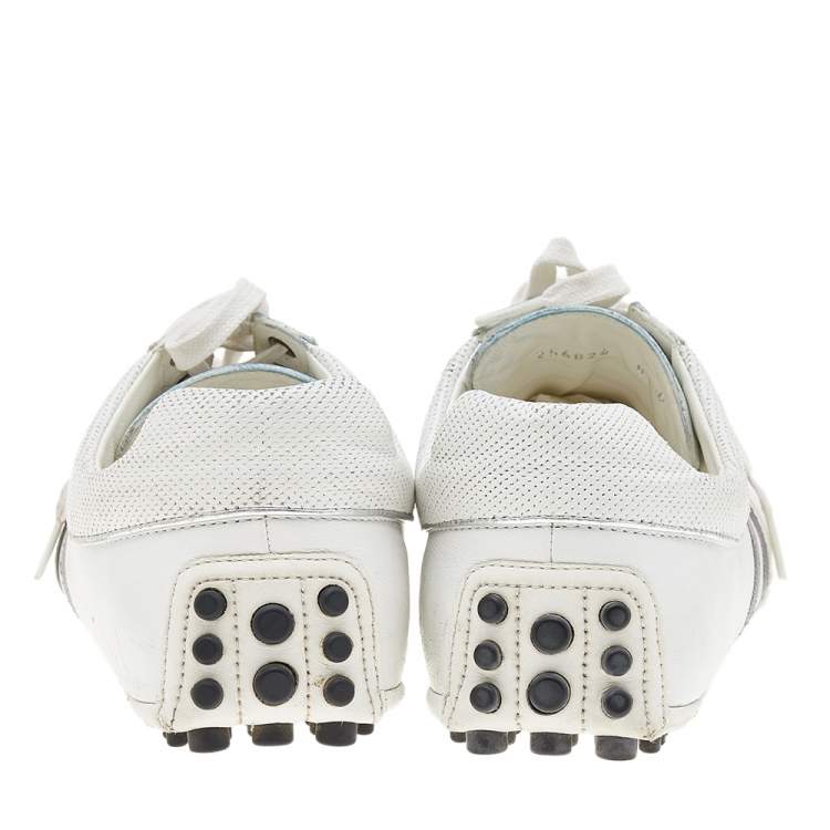 Pre Owned Gucci White Leather Web Detail Loafer Sneakers Size 42.5