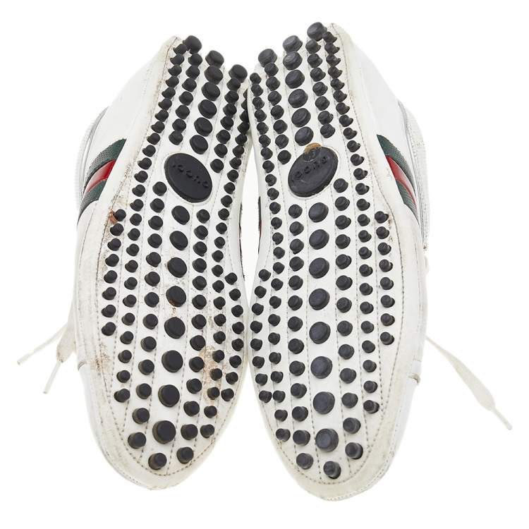 Pre Owned Gucci White Leather Web Detail Loafer Sneakers Size 42.5