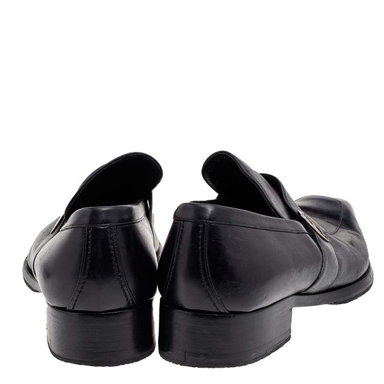 Pre Owned Gucci Black Leather Interlocking G Slip On Loafers Size 42