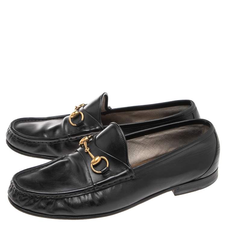 Pre Owned Gucci Black Leather Horsebit Slip On Loafers Size 43