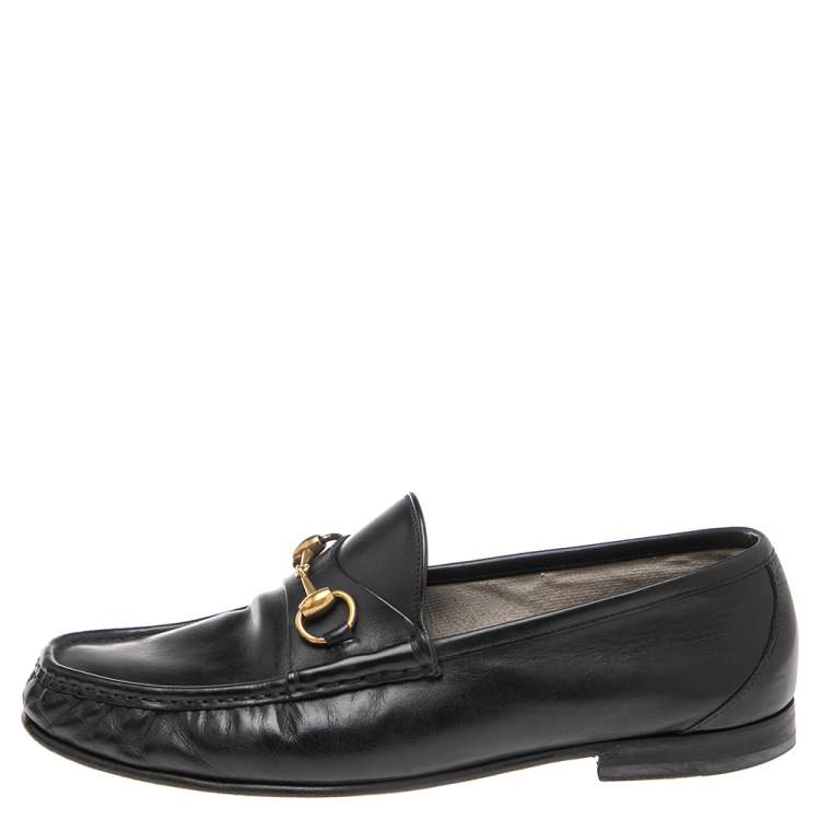 Pre Owned Gucci Black Leather Horsebit Slip On Loafers Size 43