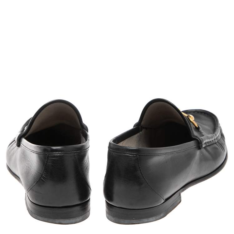 Pre Owned Gucci Black Leather Horsebit Slip On Loafers Size 43