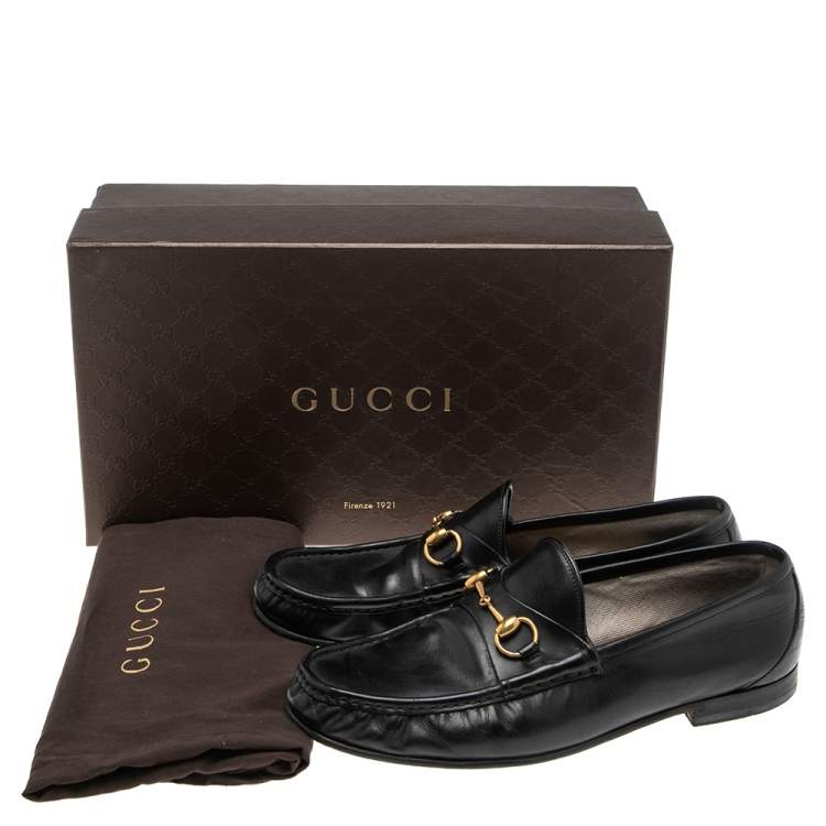 Pre Owned Gucci Black Leather Horsebit Slip On Loafers Size 43