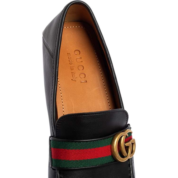 Pre Owned Gucci Black Leather Web Driver Loafers Size 41.5