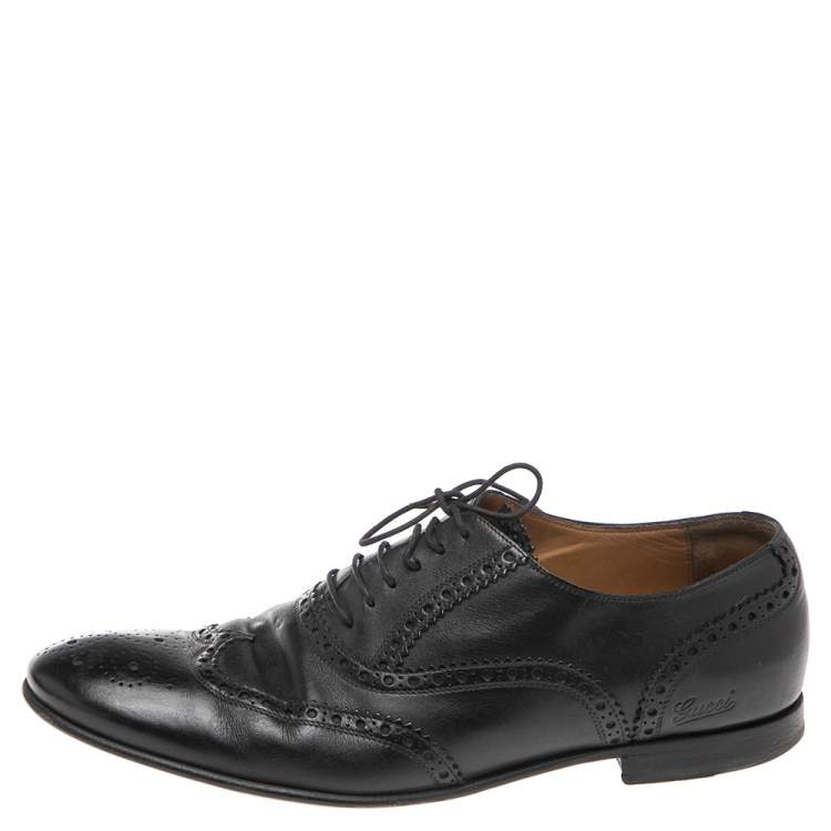 Pre Owned Gucci Black Leather Lace Up Oxfords Size 42