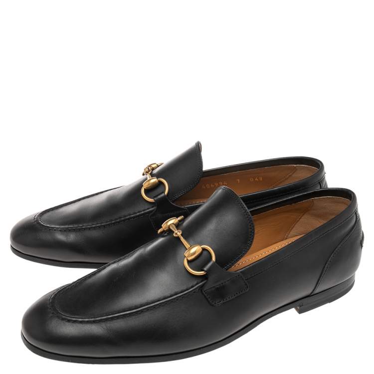 Pre Owned Gucci Black Leather Horsebit Slip On Loafers Size 41