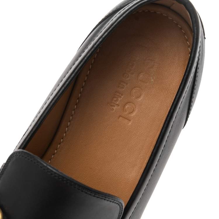 Pre Owned Gucci Black Leather Horsebit Slip On Loafers Size 41