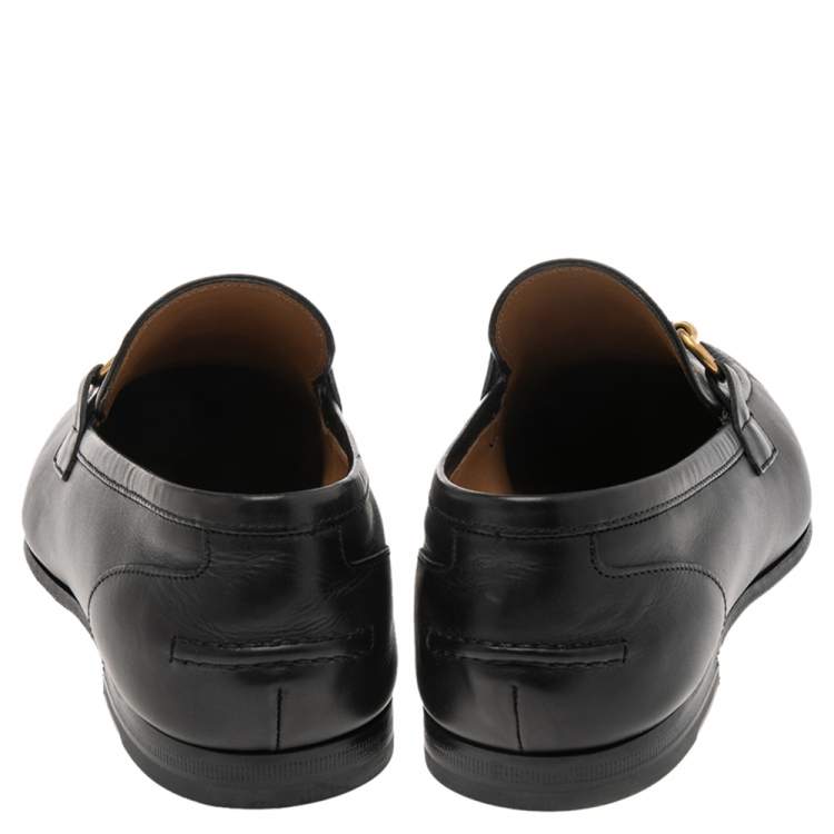 Pre Owned Gucci Black Leather Horsebit Slip On Loafers Size 41