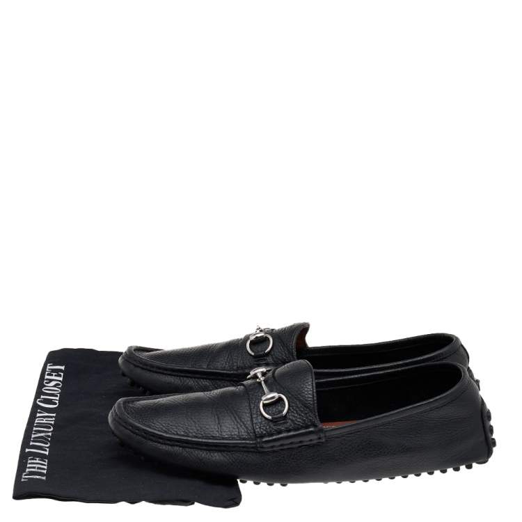 Pre Owned Gucci Black Leather Horsebit Slip On Loafers Size 46