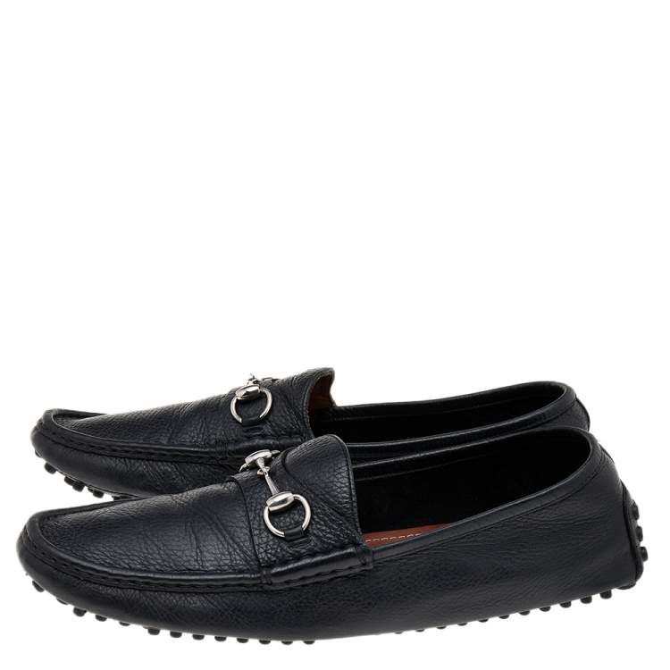 Pre Owned Gucci Black Leather Horsebit Slip On Loafers Size 46