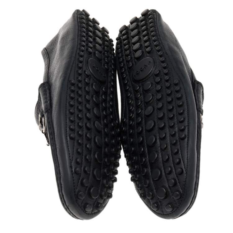 Pre Owned Gucci Black Leather Horsebit Slip On Loafers Size 46