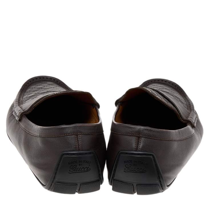 Pre Owned Gucci Brown Guccissima Leather Slip On Loafers Size 46.5