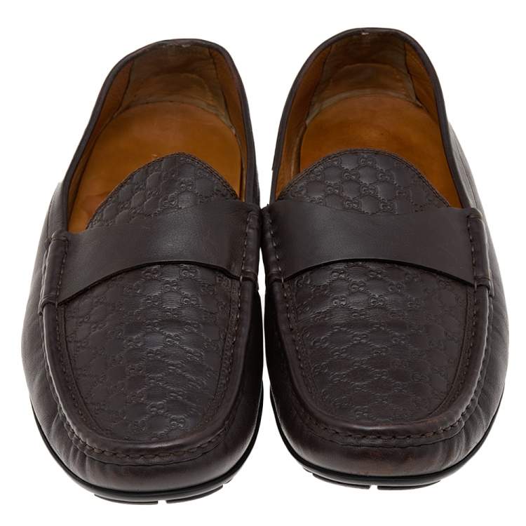 Pre Owned Gucci Brown Guccissima Leather Slip On Loafers Size 46.5