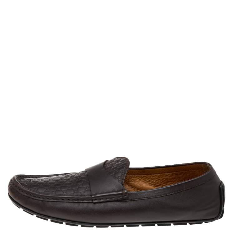 Pre Owned Gucci Brown Guccissima Leather Slip On Loafers Size 46.5