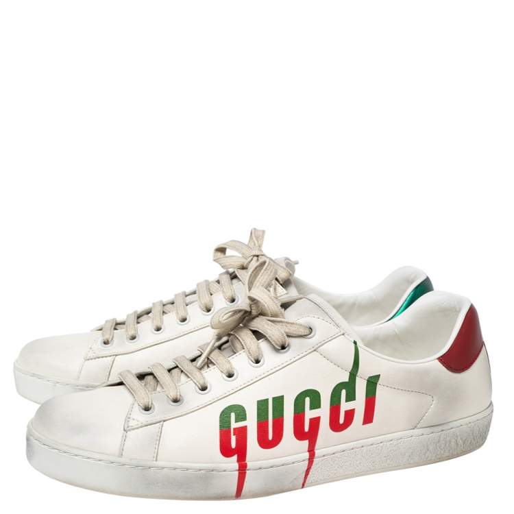 Pre Owned Gucci Off White Leather Ace Blade Print Low Top Sneakers Size 44.5