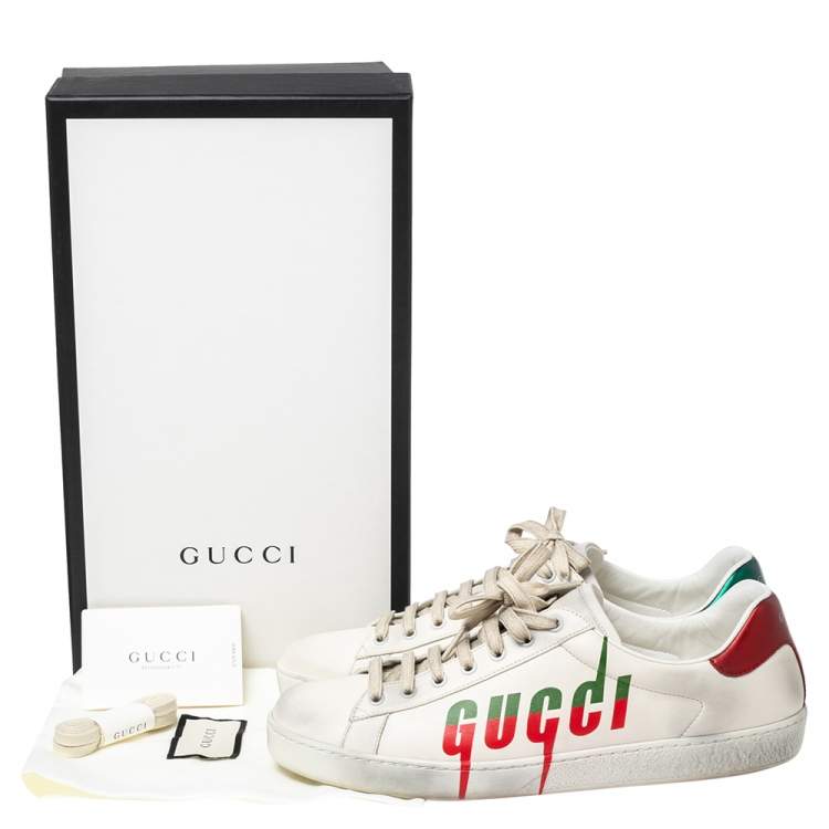 Pre Owned Gucci Off White Leather Ace Blade Print Low Top Sneakers Size 44.5