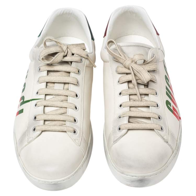 Pre Owned Gucci Off White Leather Ace Blade Print Low Top Sneakers Size 44.5