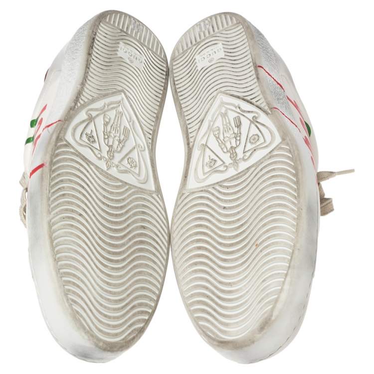 Pre Owned Gucci Off White Leather Ace Blade Print Low Top Sneakers Size 44.5