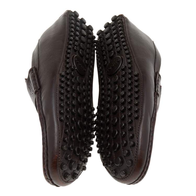 Pre Owned Gucci Dark Brown Diamante Leather Penny Slip On Loafers Size 42