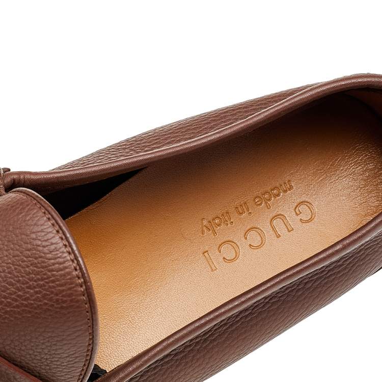 Pre Owned Gucci Brown Leather Horsebit Slip On Loafers Size 44