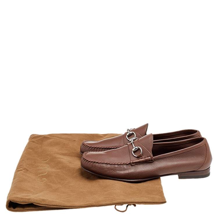 Pre Owned Gucci Brown Leather Horsebit Slip On Loafers Size 44
