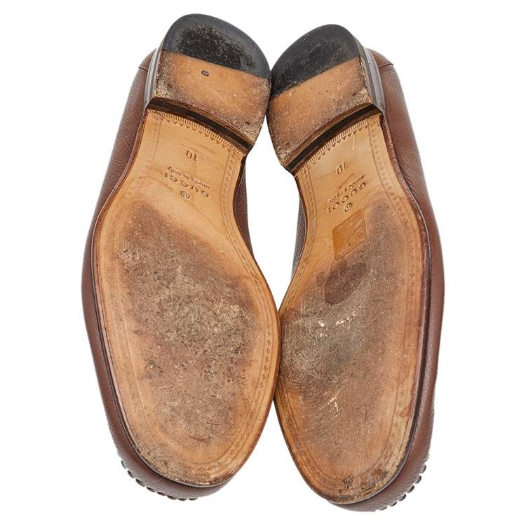 Pre Owned Gucci Brown Leather Horsebit Slip On Loafers Size 44