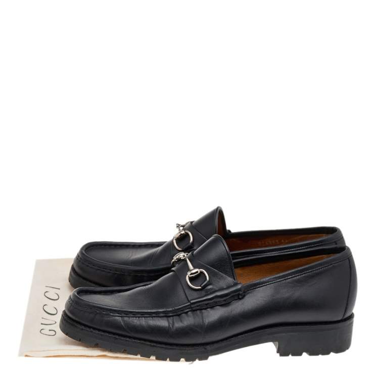 Pre Owned Gucci Black Leather Horsebit Slip On Loafers Size 46