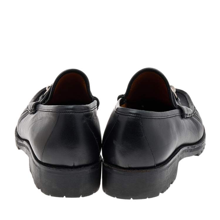 Pre Owned Gucci Black Leather Horsebit Slip On Loafers Size 46