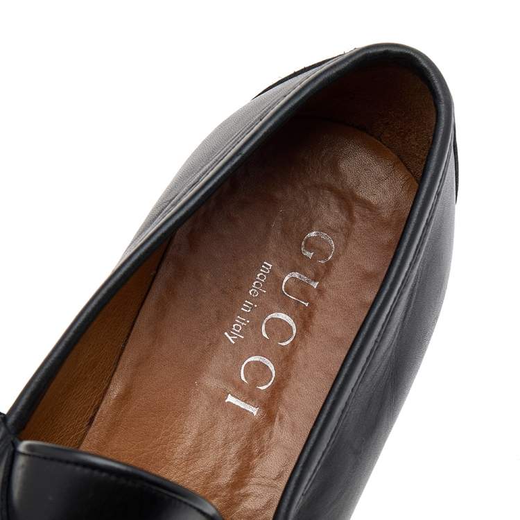 Pre Owned Gucci Black Leather Horsebit Slip On Loafers Size 46