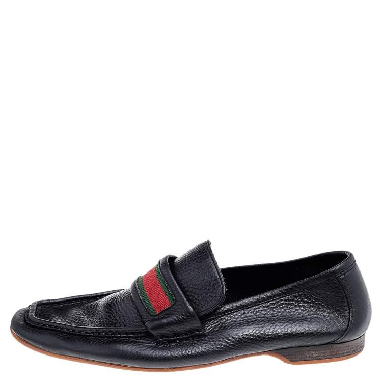 Pre Owned Gucci Black Leather Frederik Web Loafers Size 45