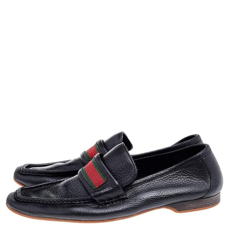 Pre Owned Gucci Black Leather Frederik Web Loafers Size 45