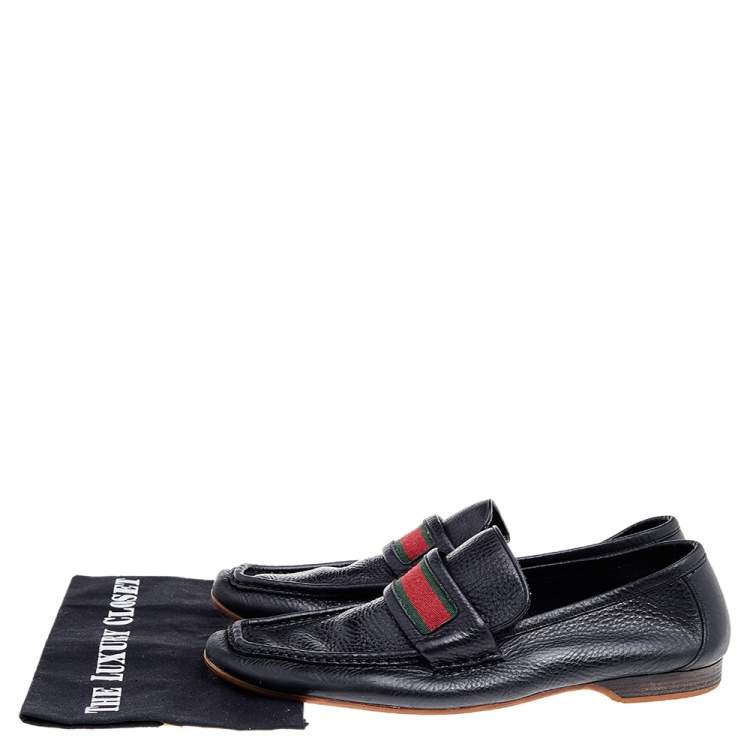 Pre Owned Gucci Black Leather Frederik Web Loafers Size 45