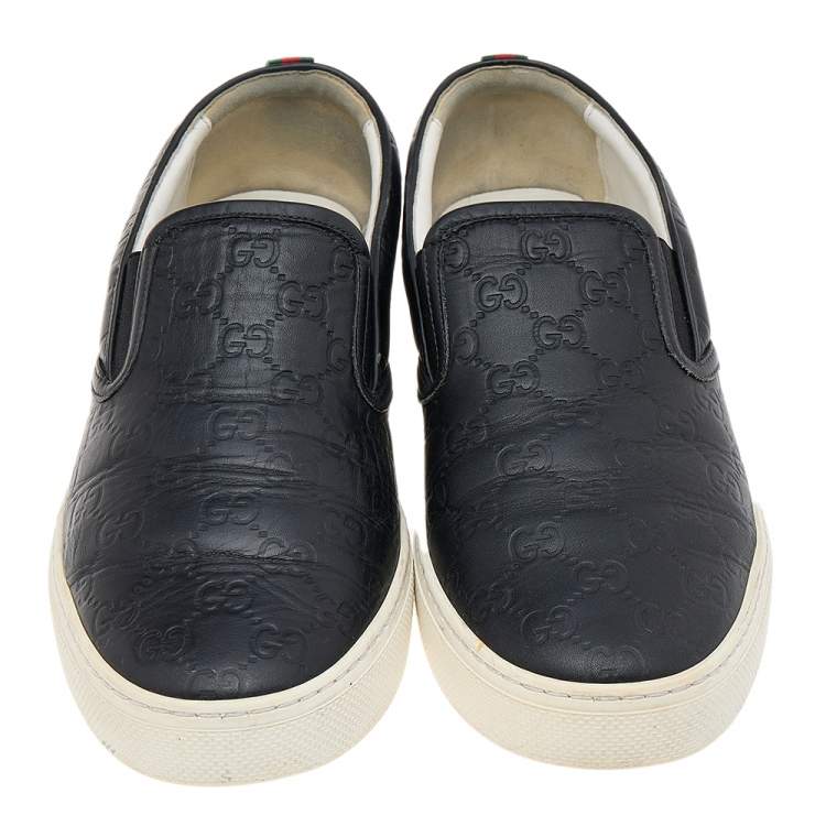 مملوكة مسبقًا Gucci Black Guccissima Leather Slip On Sneakers Size 44