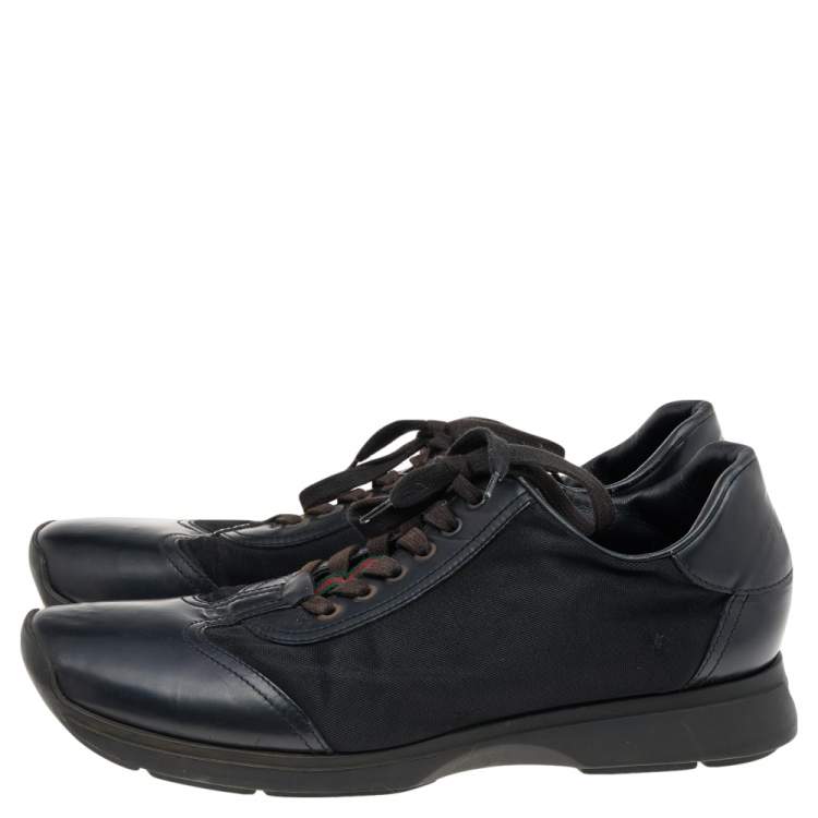 Pre Owned Gucci Black Leather And Nylon Low Top Sneakers Size 45.5