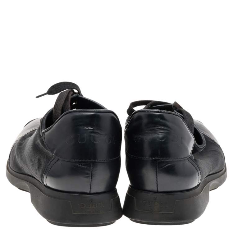 Pre Owned Gucci Black Leather And Nylon Low Top Sneakers Size 45.5
